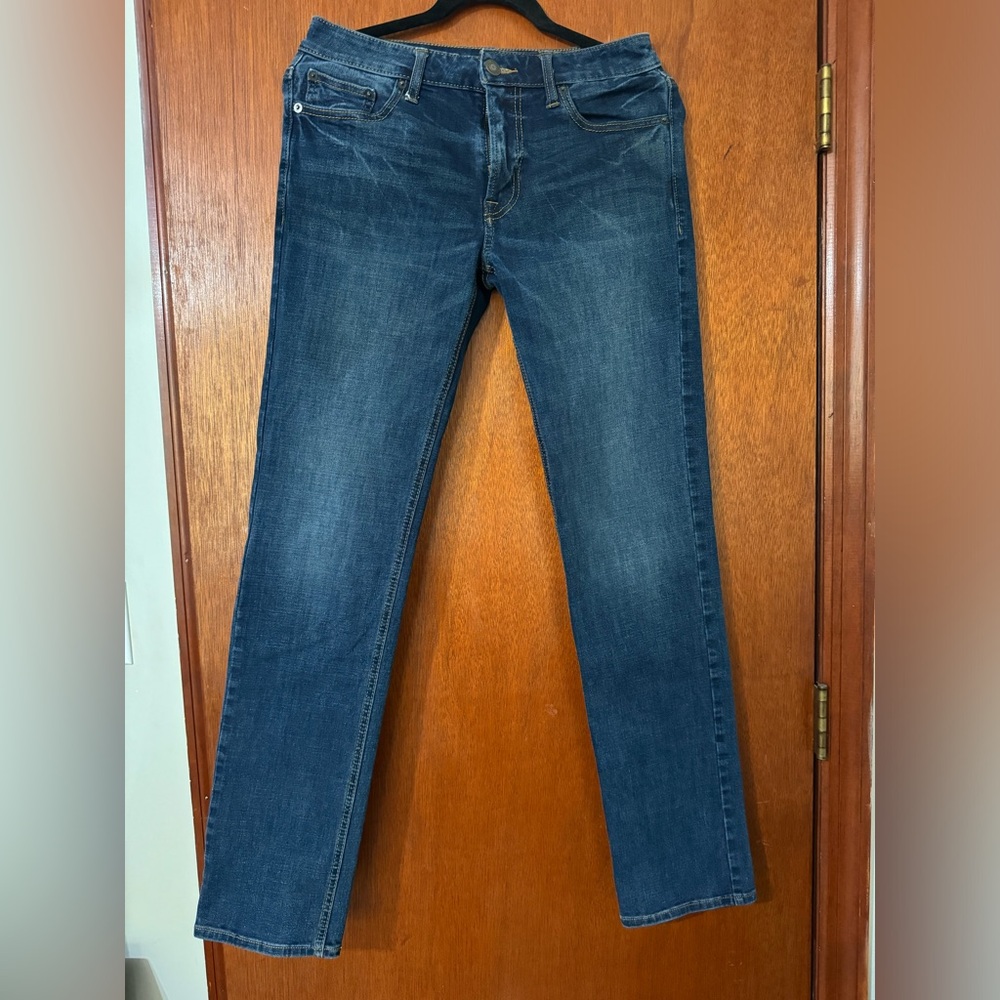 Dark blue jeans..